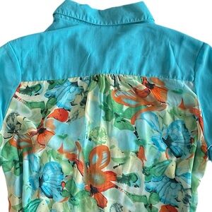 🐳 Blue Hawaiian Blouse Floral Fresh Thin Transparent